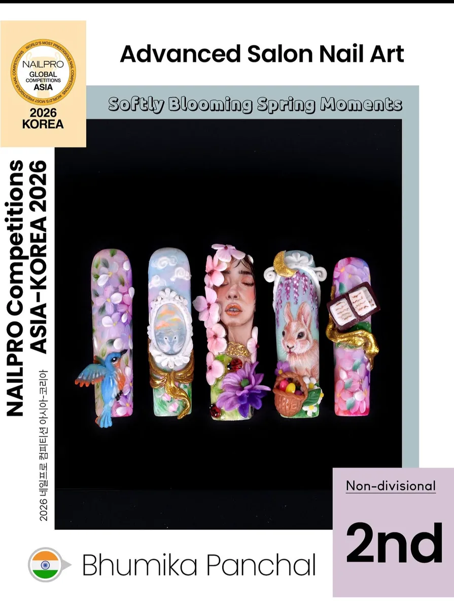 Second-place Advanced Salon Nail Art competition recognition for Bhumika Panchal